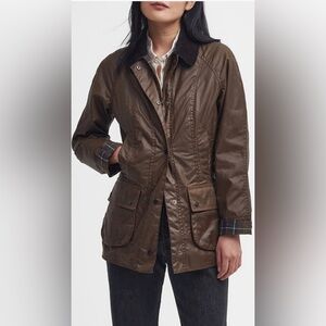 Barbour Brown Waxed Cotton Field Jacket with Dark Corduroy Collar
